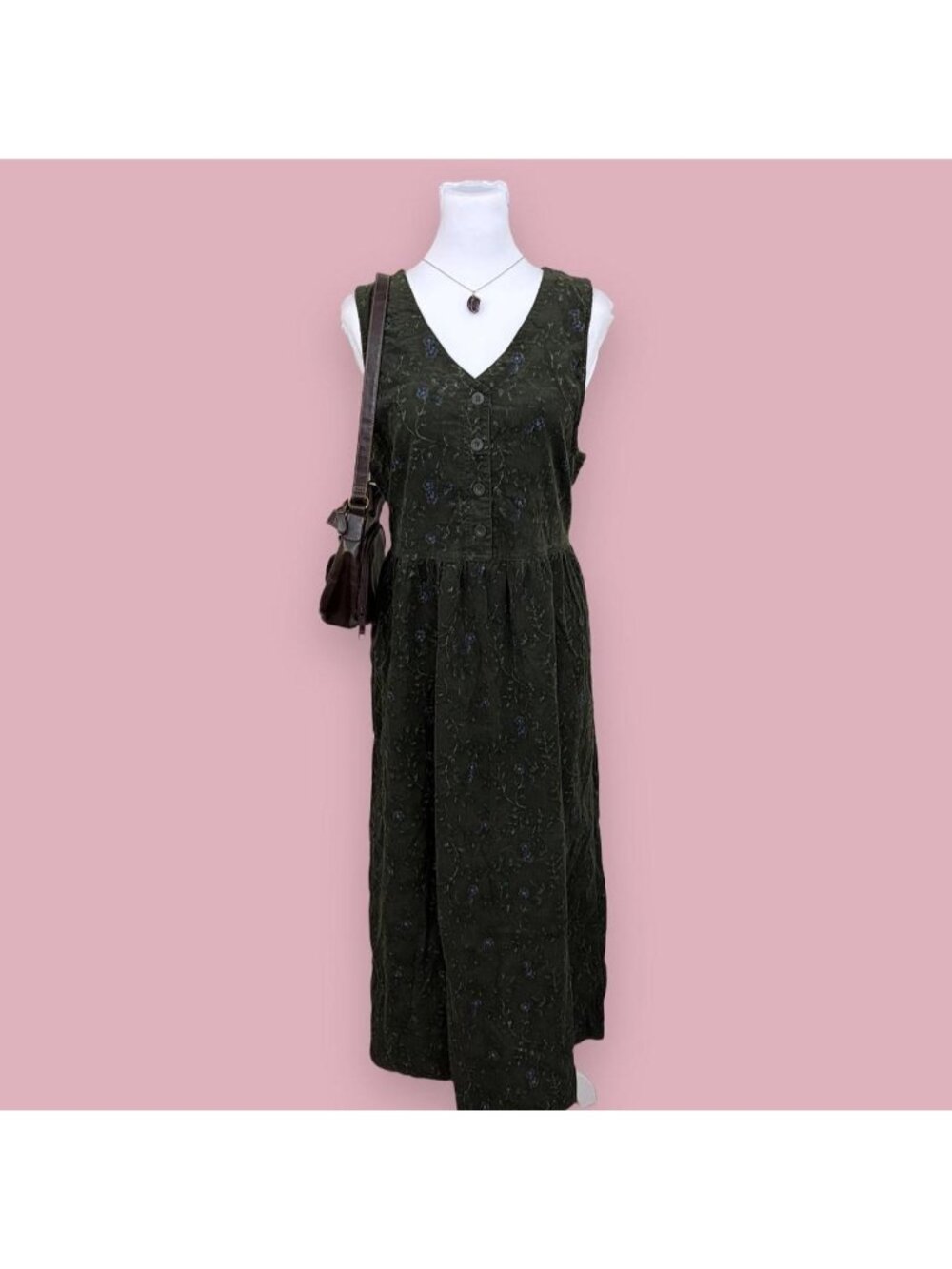 90s floral corduroy cottagecore dress